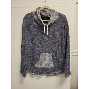 Kensie Performance Pullover Womens‎ Large Quick Dry Cowl Neck Blue White Top